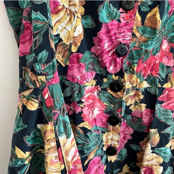 Vintage 90s Floral Button Front Dress Starina Medium Black Fit Flare Cottagecore - Picture 11 of 11